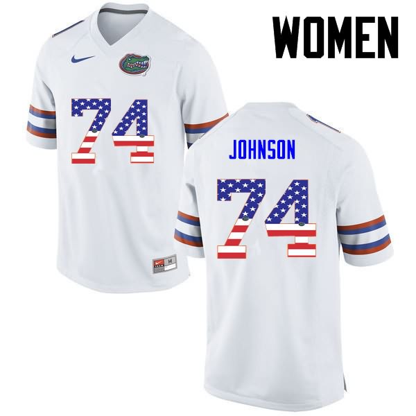 NCAA Florida Gators Fred Johnson Women's #74 USA Flag Fashion Nike White Stitched Authentic College Football Jersey VNI8064XU